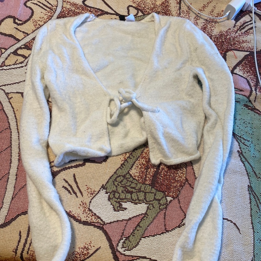 cropped tie front sweater